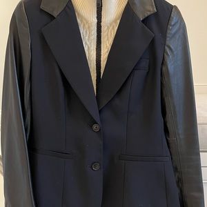 Pink Tartan Navy/Black Blazer - Removable Dickie/Faux Leather Sleeves - Size 2